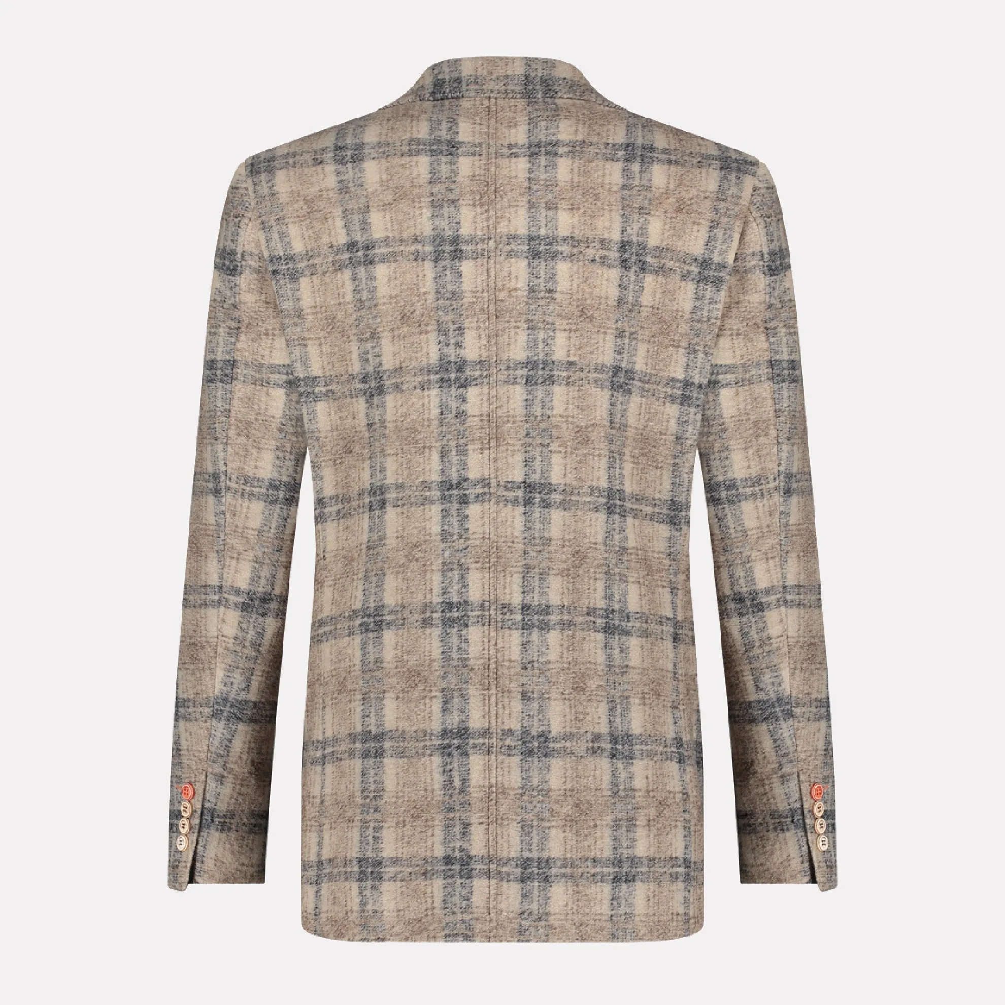 Wool Blend Slim Fit Small Check Fashion Blazer / Sand