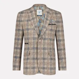Wool Blend Slim Fit Small Check Fashion Blazer / Sand