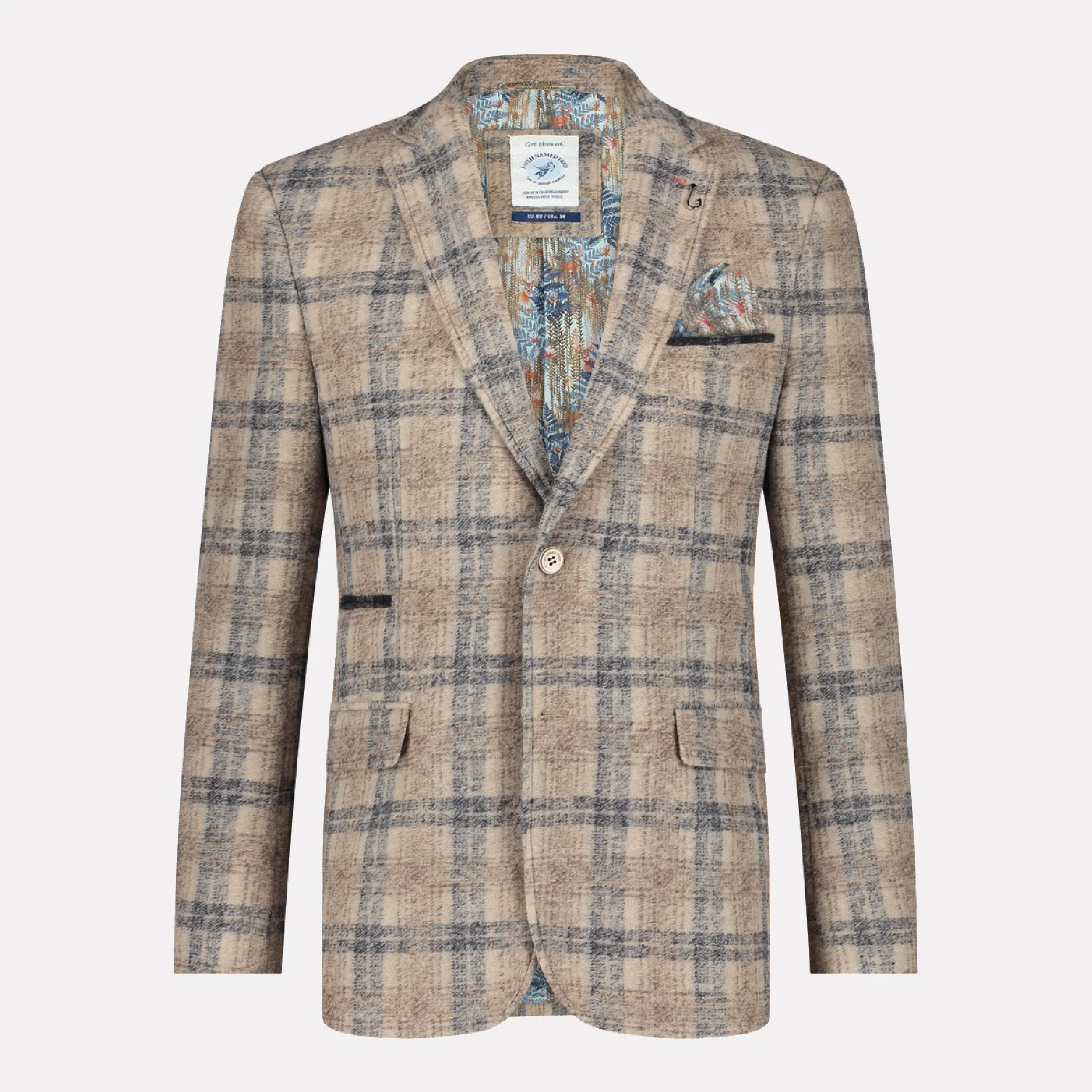 Wool Blend Slim Fit Small Check Fashion Blazer / Sand