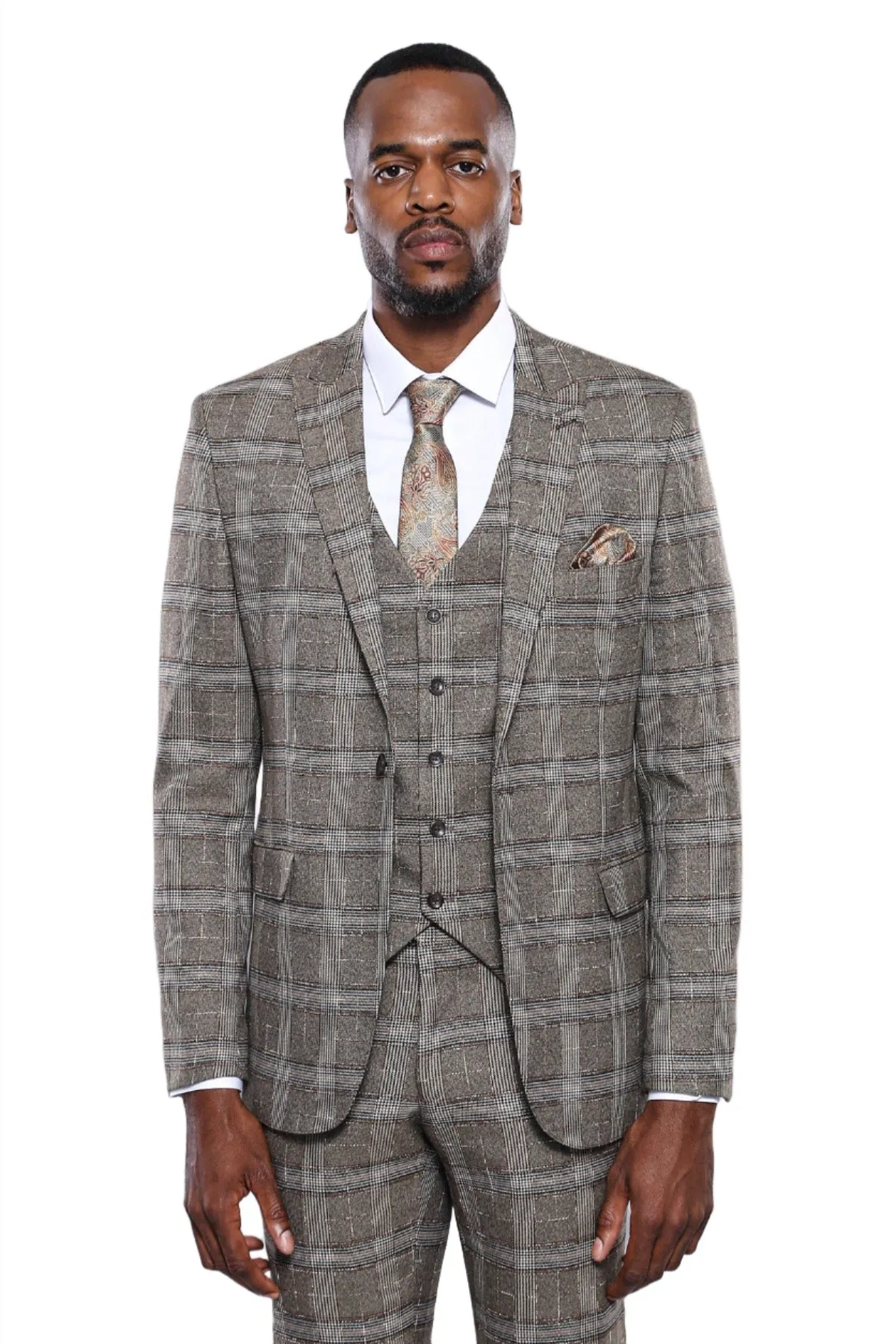 WSS Checked Slim-Fit Beige Men Blazer  - Singen