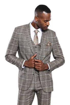 WSS Checked Slim-Fit Beige Men Blazer  - Singen