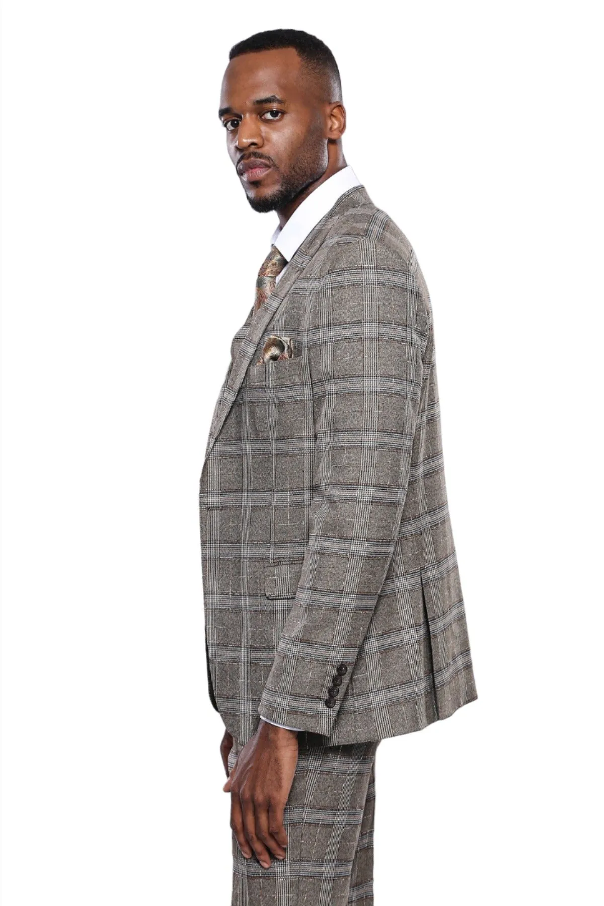 WSS Checked Slim-Fit Beige Men Blazer  - Singen