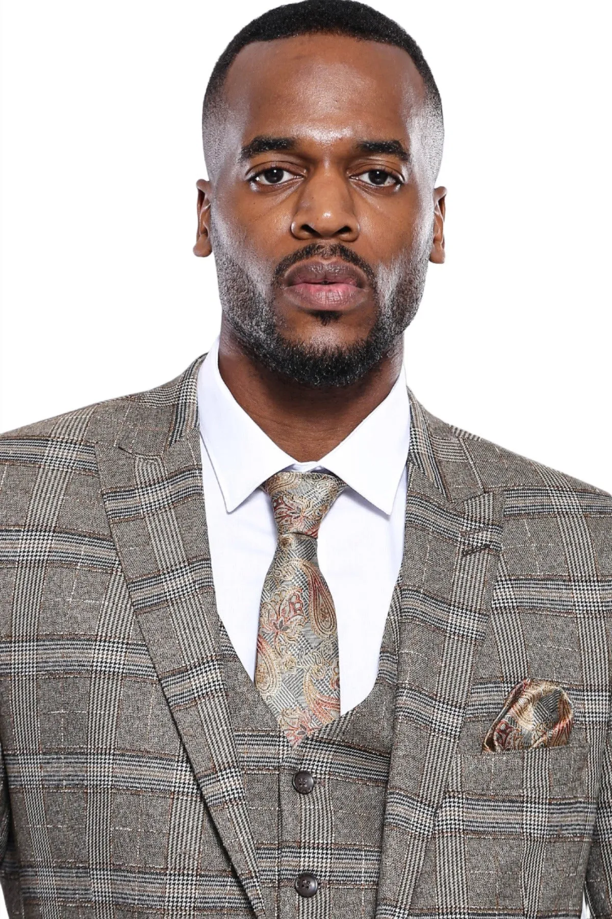 WSS Checked Slim-Fit Beige Men Blazer  - Singen