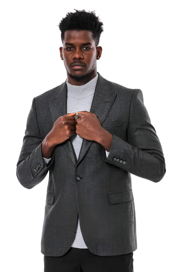 WSS Dark Grey Patterned Slim Fit Blazer  - Singen