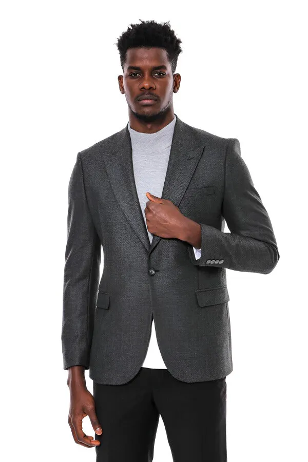 WSS Dark Grey Patterned Slim Fit Blazer  - Singen
