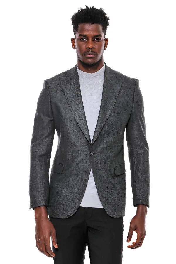 WSS Dark Grey Patterned Slim Fit Blazer  - Singen
