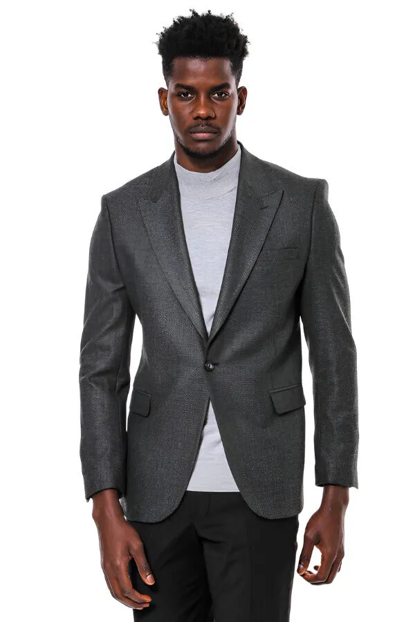 WSS Dark Grey Patterned Slim Fit Blazer  - Singen
