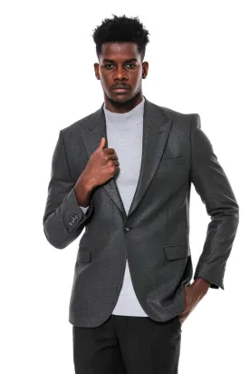 WSS Dark Grey Patterned Slim Fit Blazer  - Singen