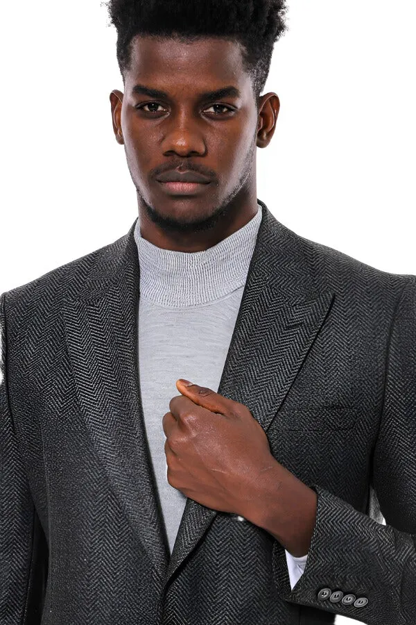 WSS Dark Grey Patterned Slim Fit Blazer  - Singen