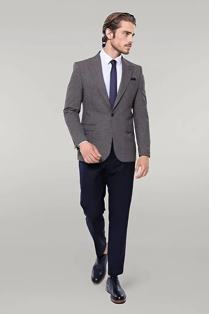 WSS Gingham Slim Fit Brown Men Blazer  - Singen