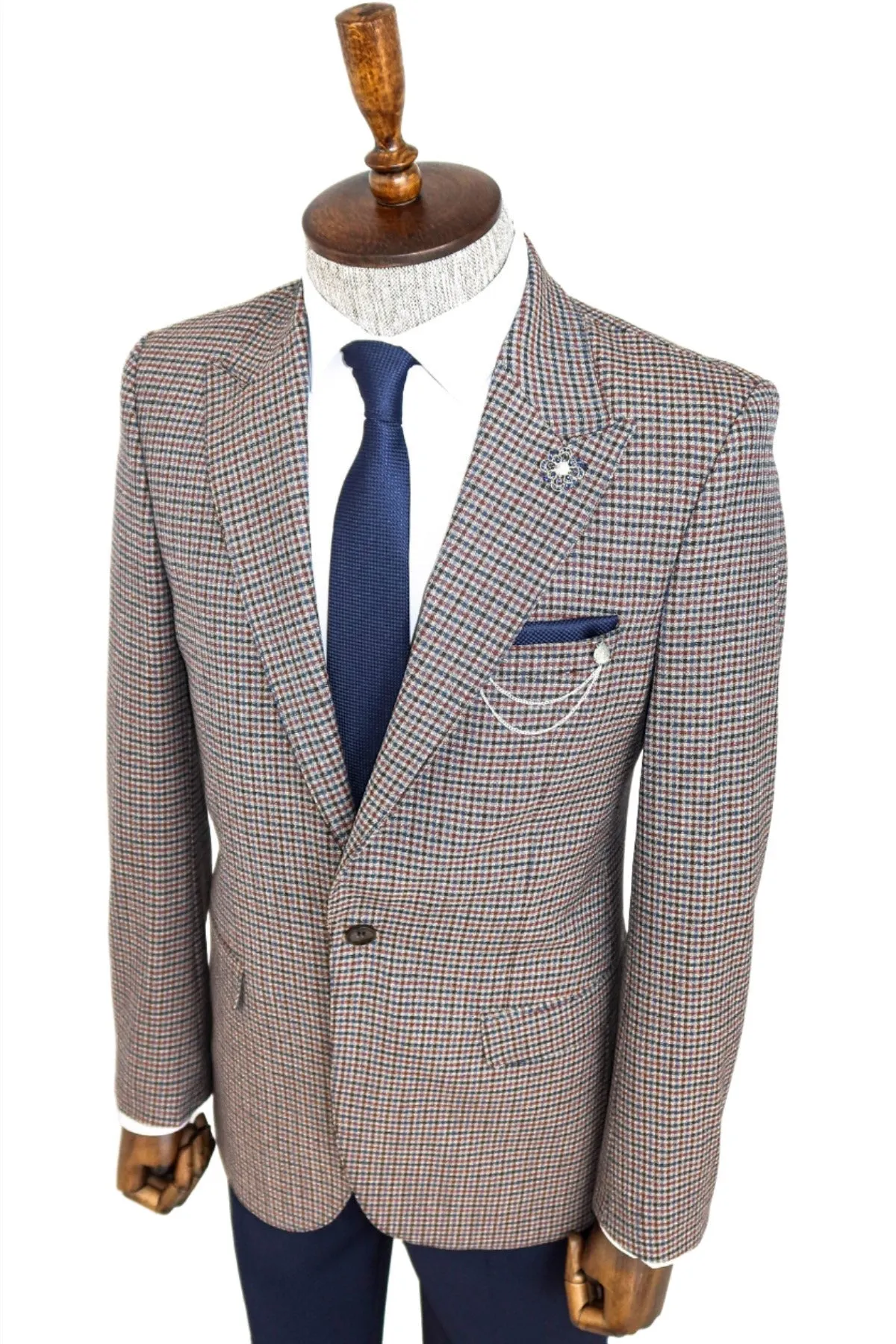 WSS Gingham Slim Fit Brown Men Blazer  - Singen