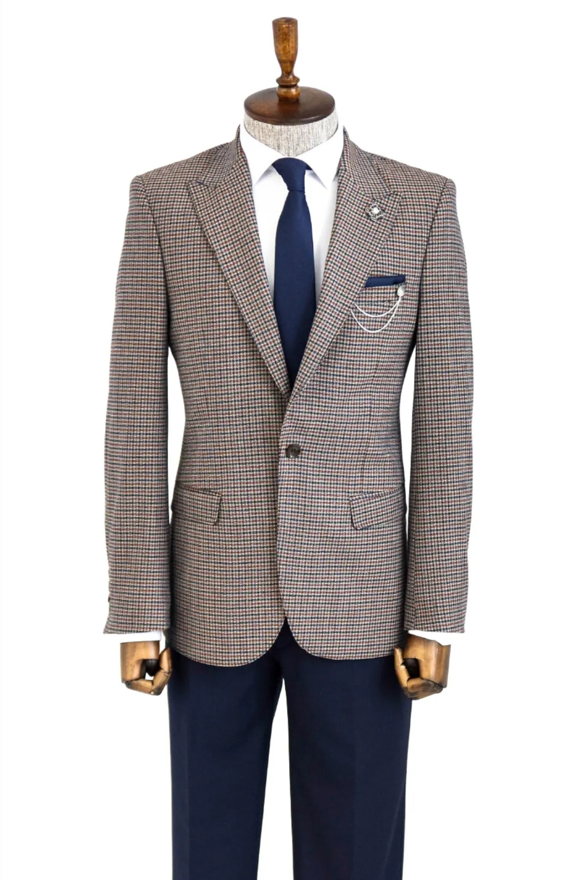 WSS Gingham Slim Fit Brown Men Blazer  - Singen