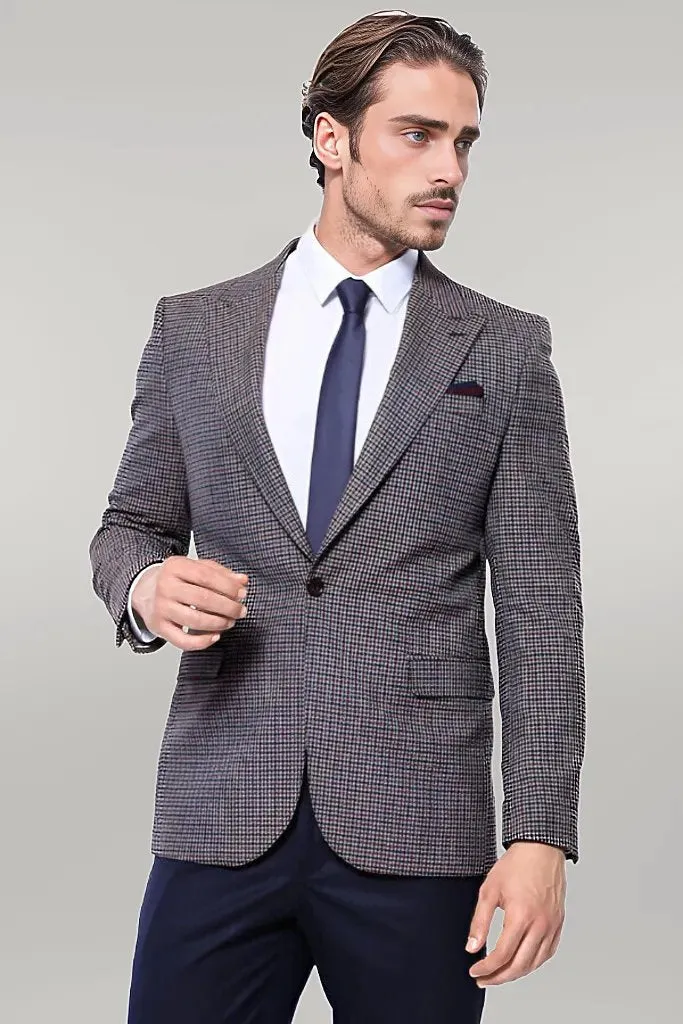WSS Gingham Slim Fit Brown Men Blazer  - Singen