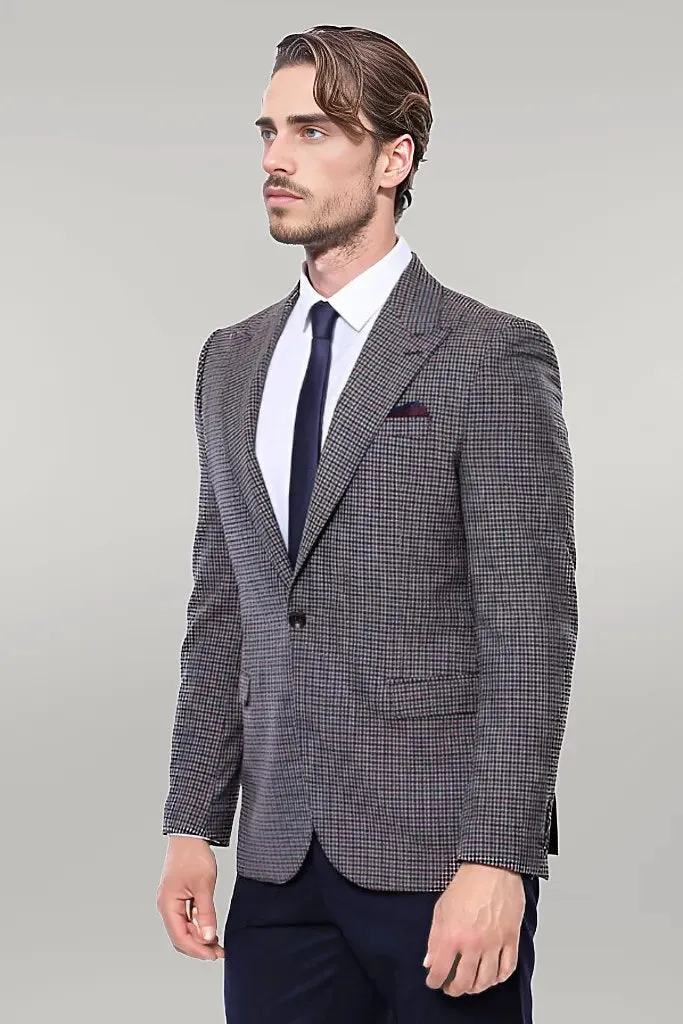 WSS Gingham Slim Fit Brown Men Blazer  - Singen