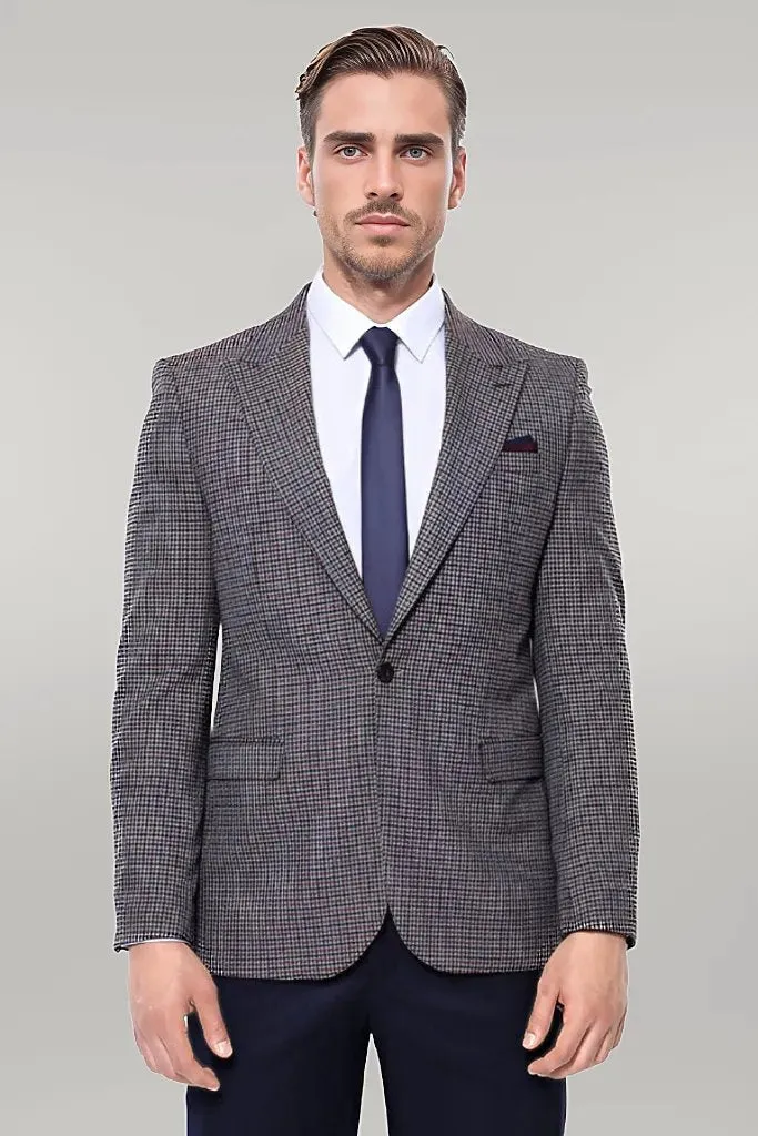 WSS Gingham Slim Fit Brown Men Blazer  - Singen