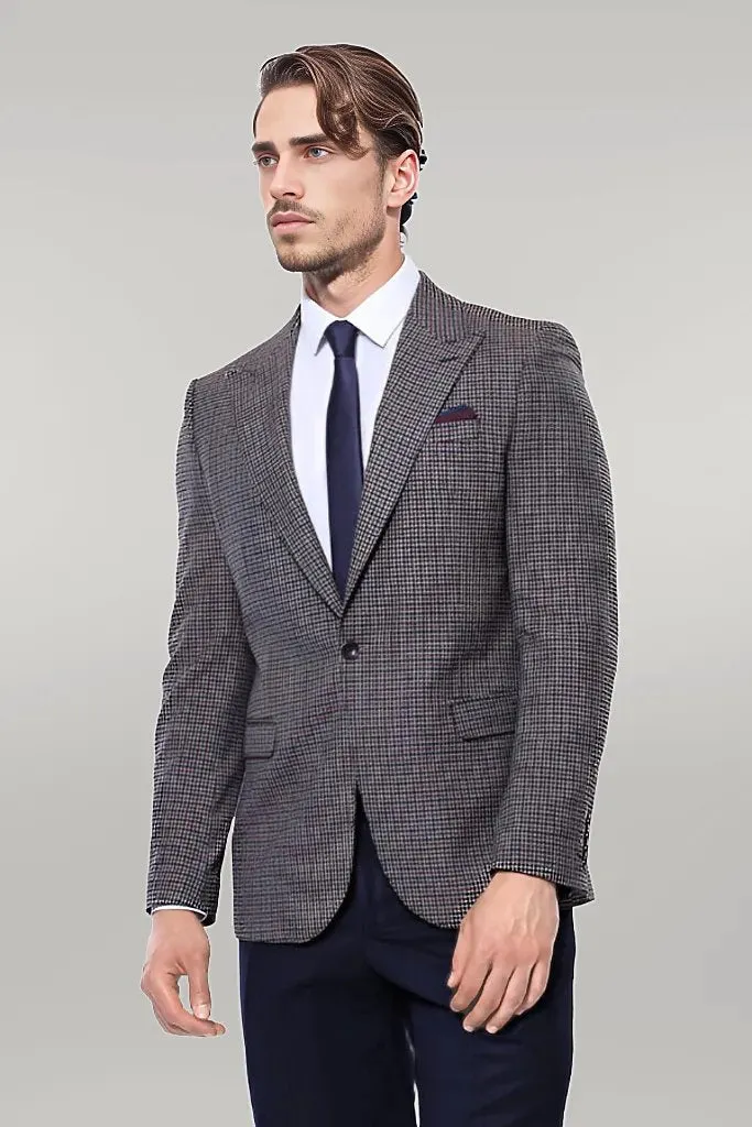 WSS Gingham Slim Fit Brown Men Blazer  - Singen