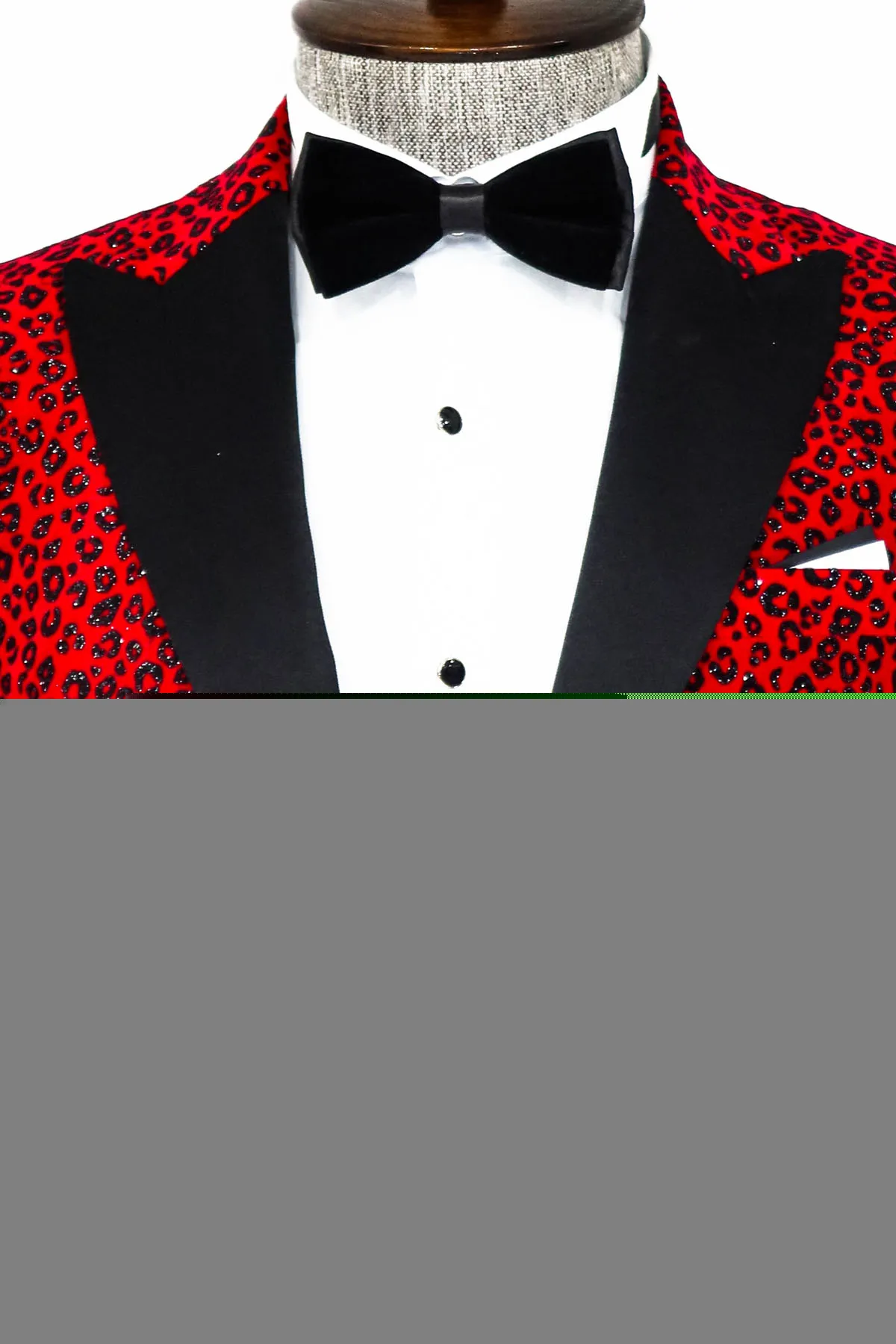 WSS Leopard Pattern Slim Fit Peak Lapel Burgundy Men Prom Blazer - Singen