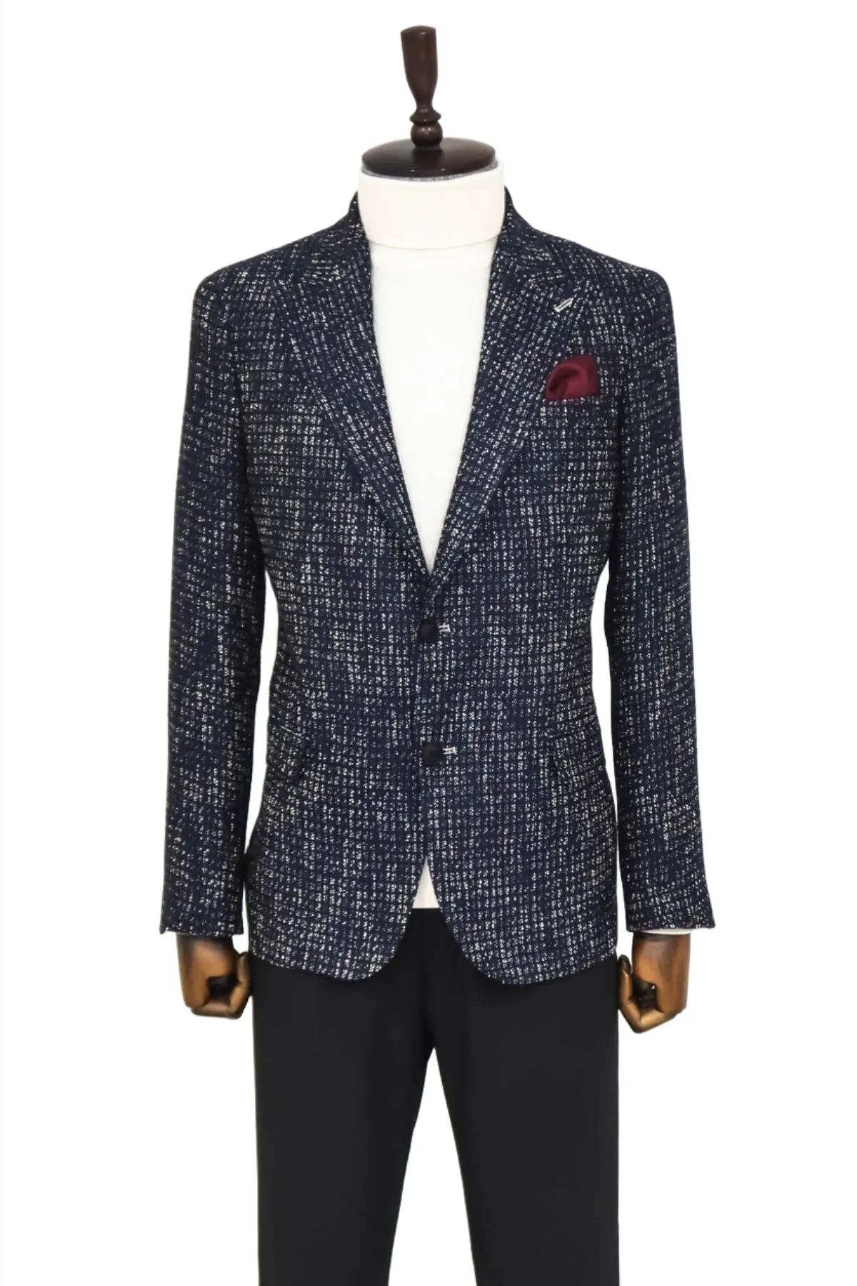 WSS Slim Fit Patterned Sport Navy Blue Men Blazer  - Singen