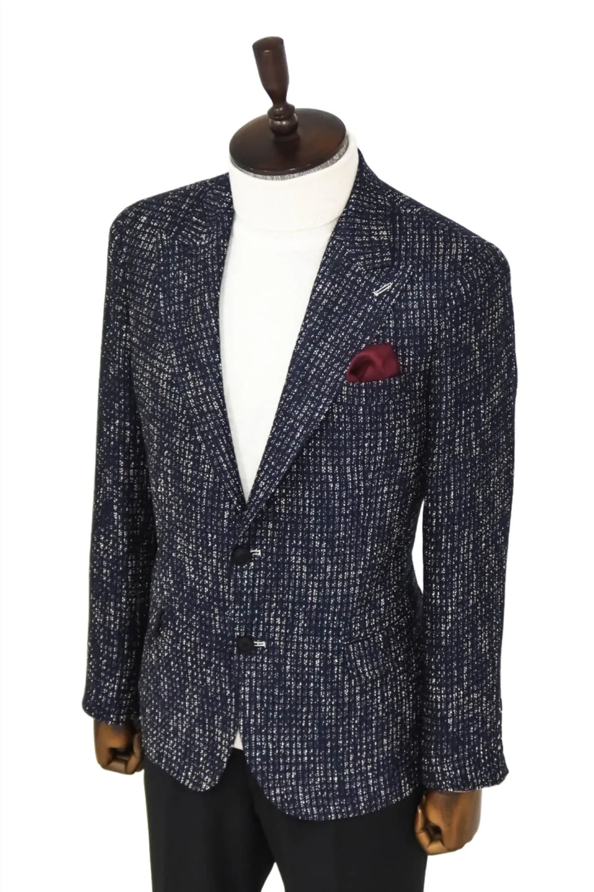 WSS Slim Fit Patterned Sport Navy Blue Men Blazer  - Singen
