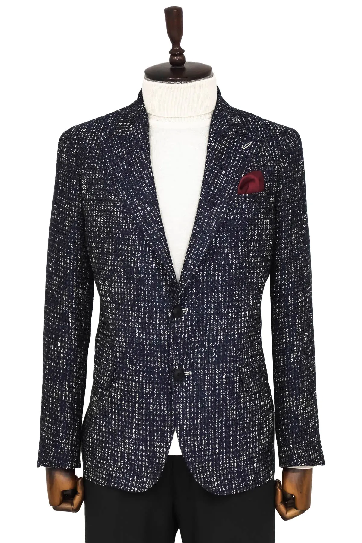 WSS Slim Fit Patterned Sport Navy Blue Men Blazer  - Singen