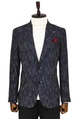 WSS Slim Fit Patterned Sport Navy Blue Men Blazer  - Singen